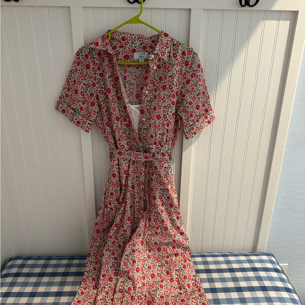 J. Crew Liberty D’Anjo Red Floral Midi Dress